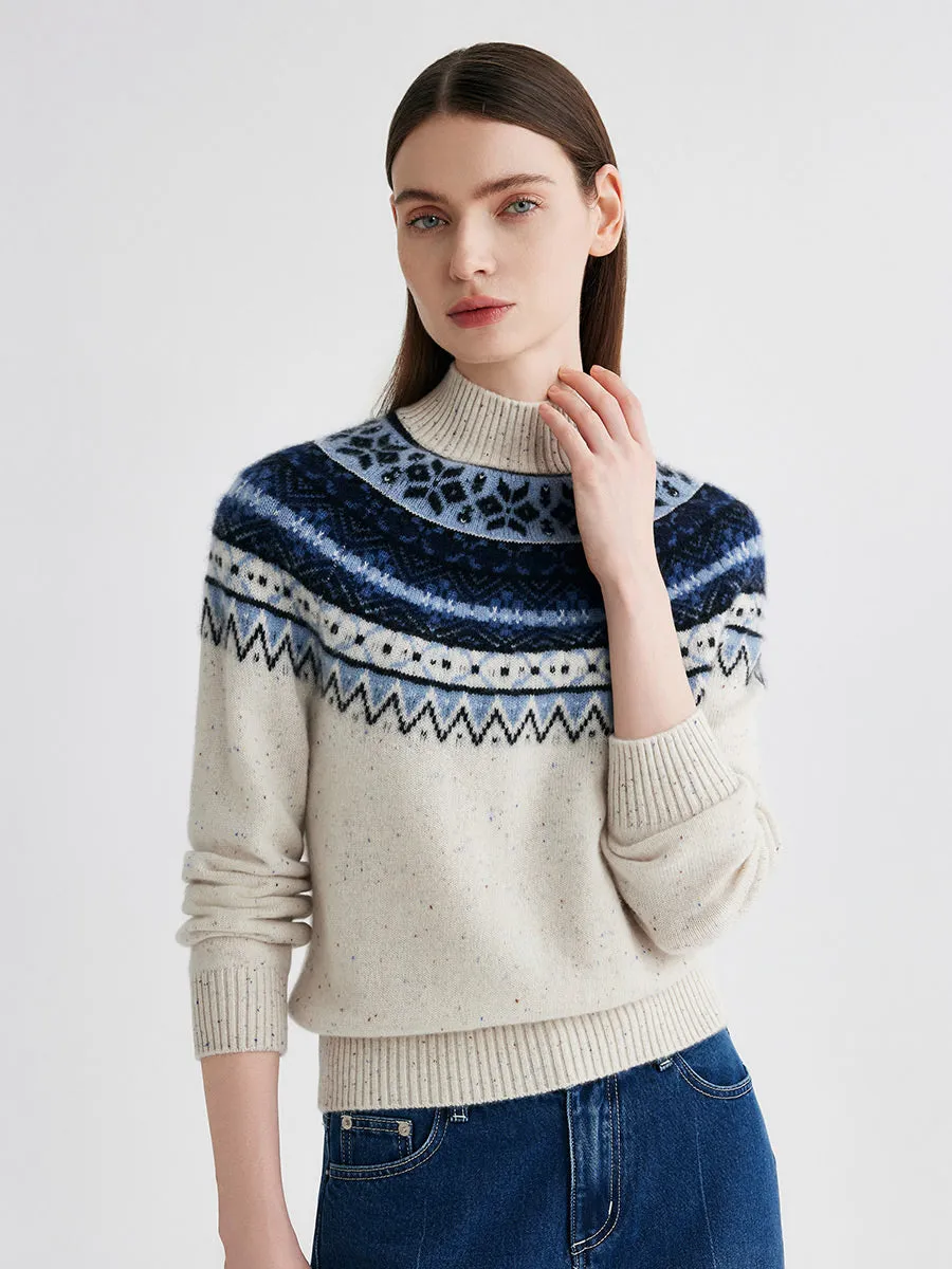 100% Cashmere Women's Fair Isle Mock Neck Sweater sold by COMOBOCA product image thumbnail 2
