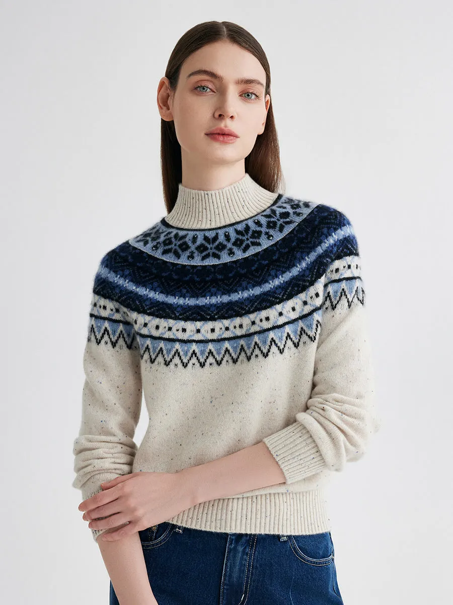 100% Cashmere Women's Fair Isle Mock Neck Sweater sold by COMOBOCA product image thumbnail 4