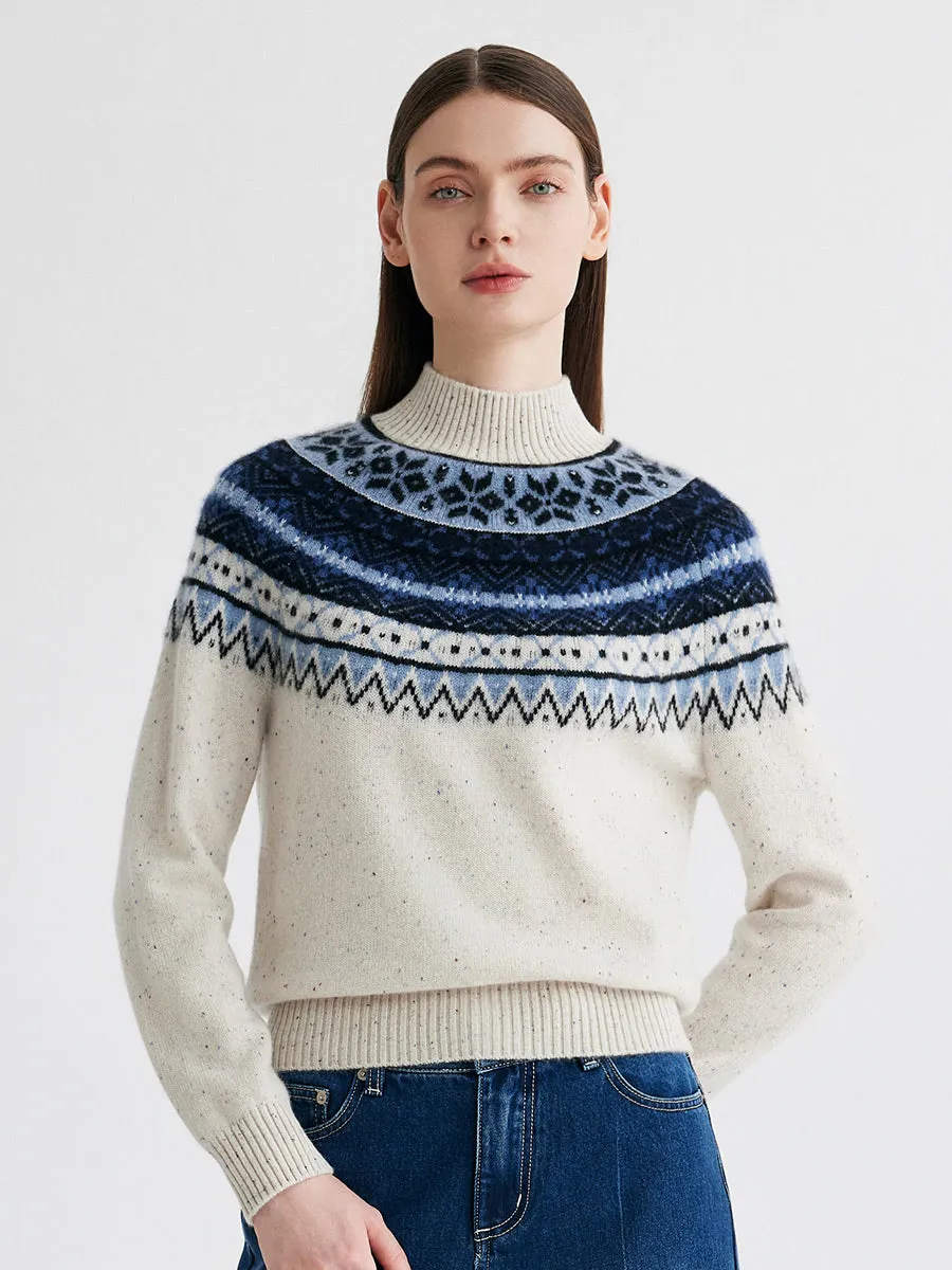 100% Cashmere Women's Fair Isle Mock Neck Sweater sold by COMOBOCA