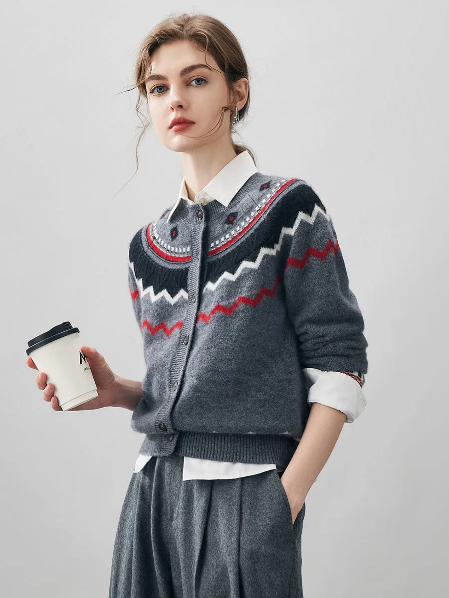 100% Cashmere Women's Fair Isle Button Down Cardigan sold by COMOBOCA product image thumbnail 3