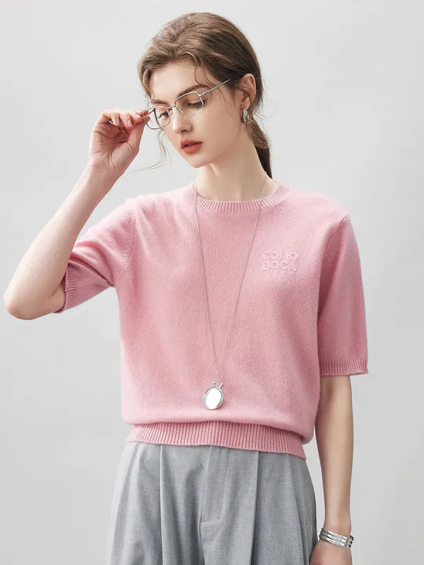 100% Cashmere Women's Embroidered Logo Short Sleeve Sweater sold by COMOBOCA