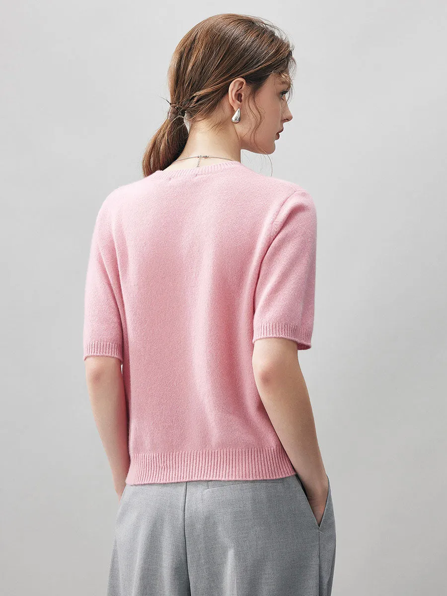 100% Cashmere Women's Embroidered Logo Short Sleeve Sweater sold by COMOBOCA product image thumbnail 5