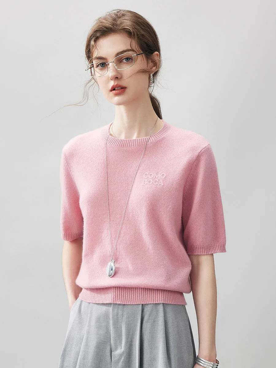 100% Cashmere Women's Embroidered Logo Short Sleeve Sweater sold by COMOBOCA product image thumbnail 4