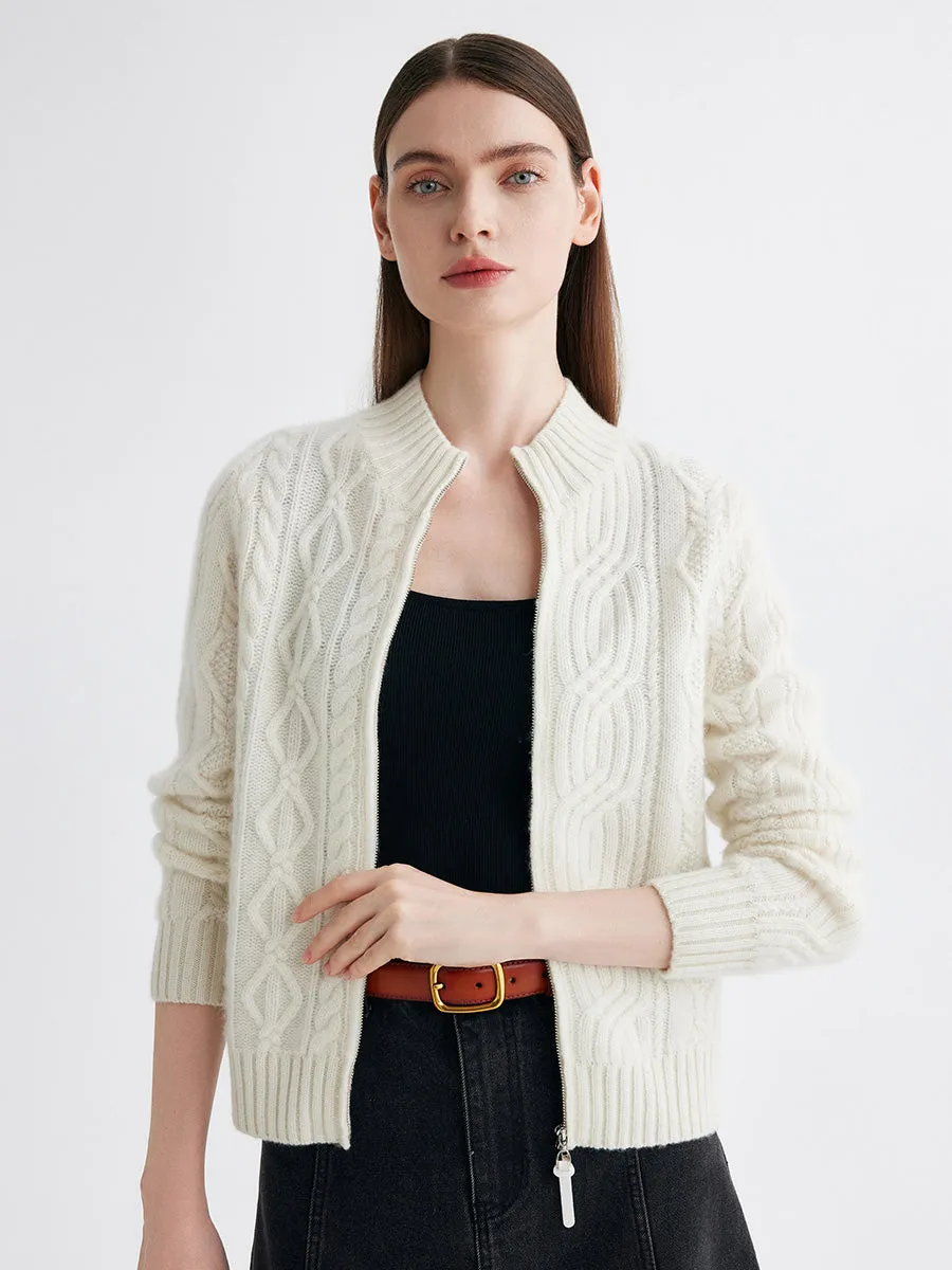 100% Cashmere Women's Cable Knit Zip Up Cardigan sold by COMOBOCA