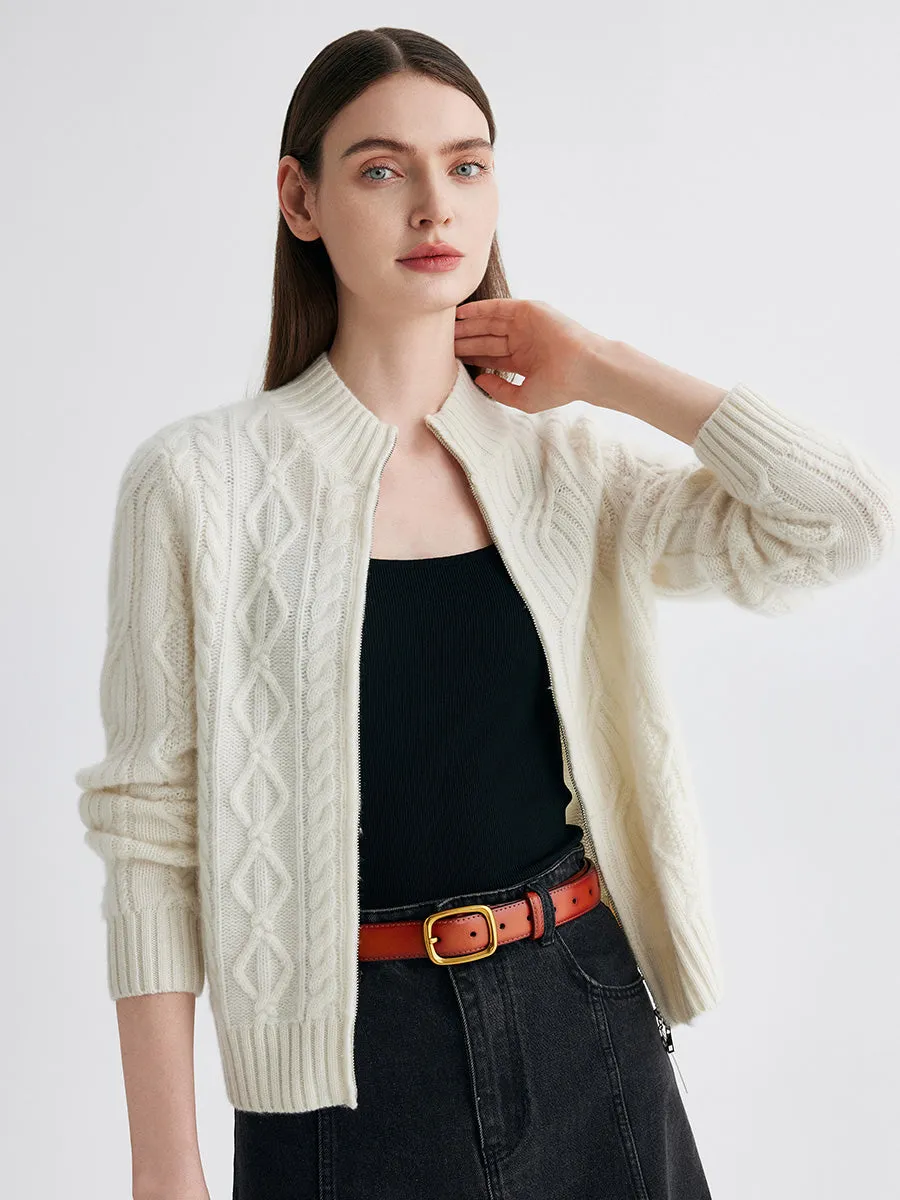 100% Cashmere Women's Cable Knit Zip Up Cardigan sold by COMOBOCA product image thumbnail 5