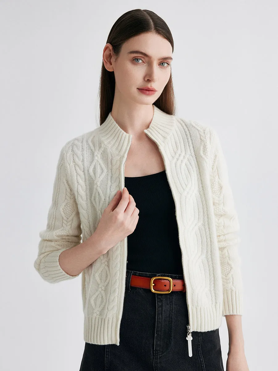 100% Cashmere Women's Cable Knit Zip Up Cardigan sold by COMOBOCA product image thumbnail 2