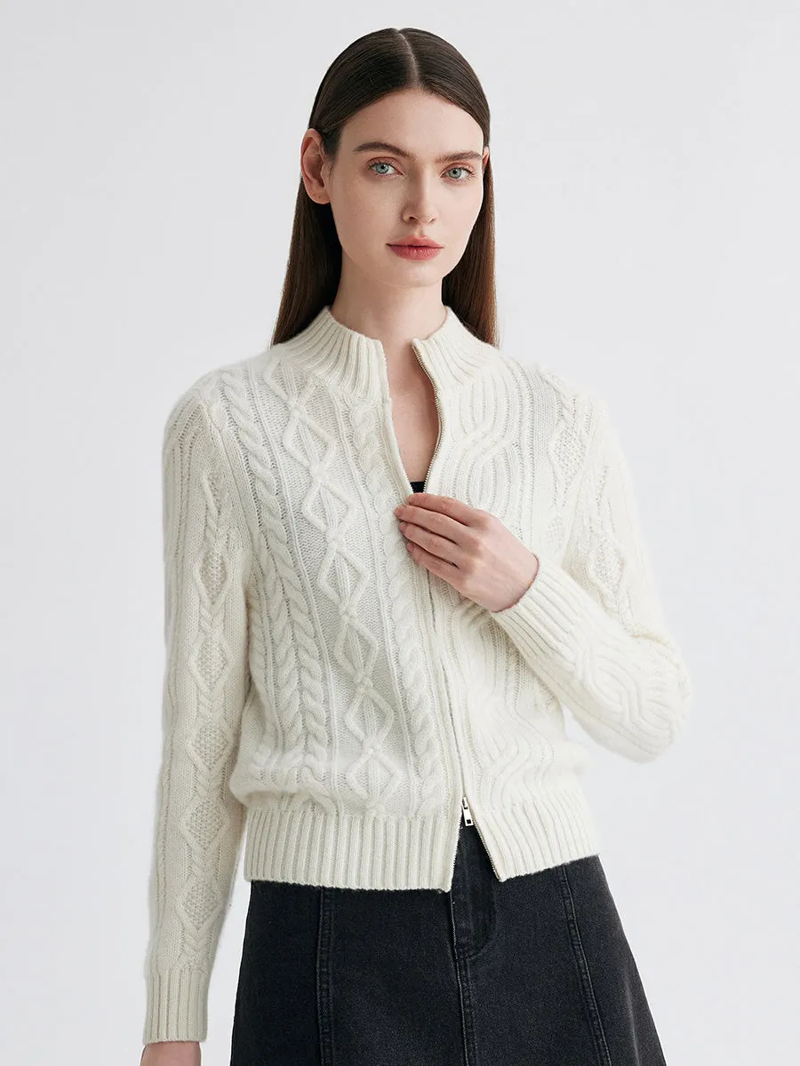 100% Cashmere Women's Cable Knit Zip Up Cardigan sold by COMOBOCA product image thumbnail 3