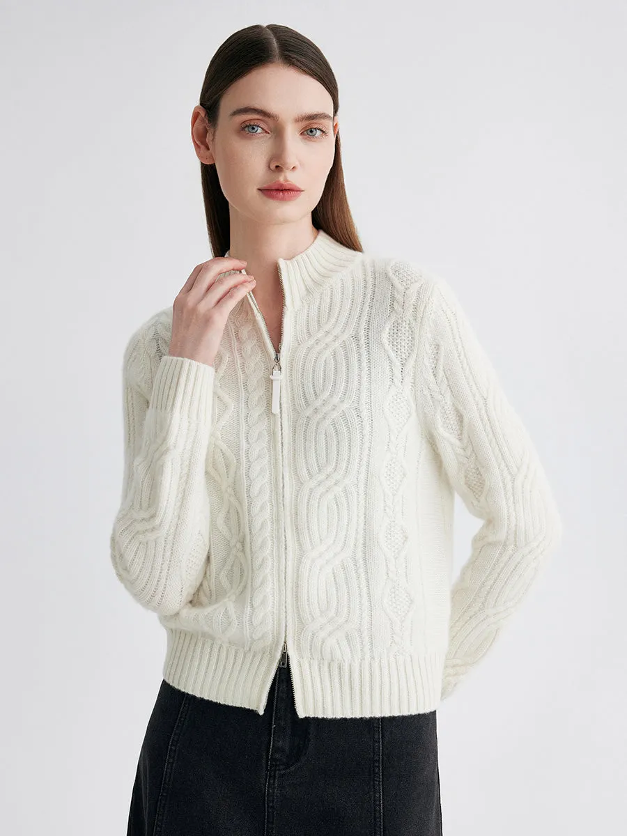 100% Cashmere Women's Cable Knit Zip Up Cardigan sold by COMOBOCA product image thumbnail 4