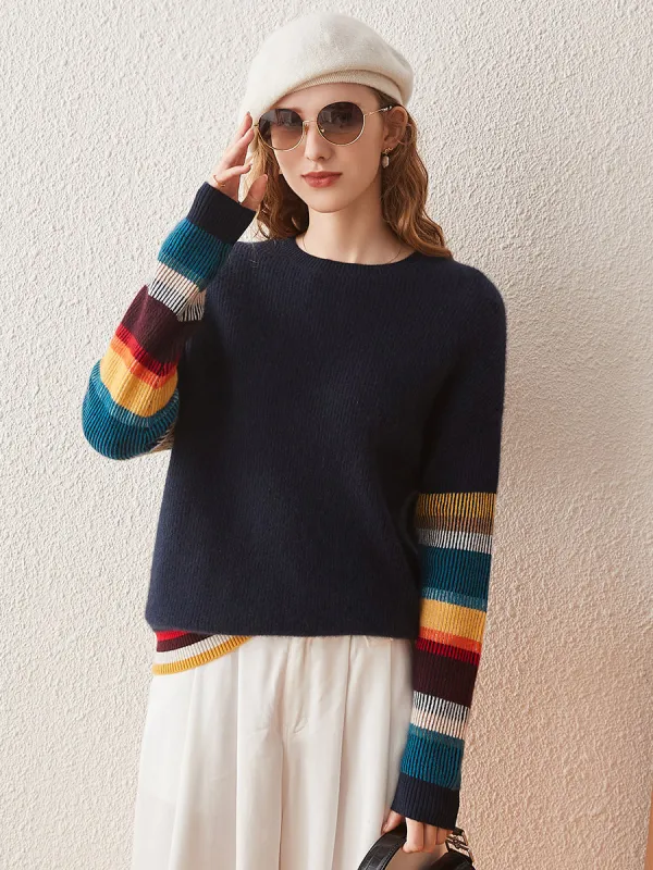 100% Cashmere Women's Striped Round Neck Sweater sold by COMOBOCA