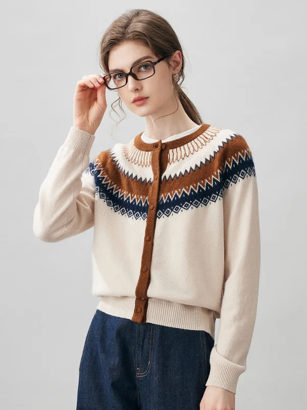 100% Cashmere Women's Fair Isle Button Front Cardigan sold by COMOBOCA
