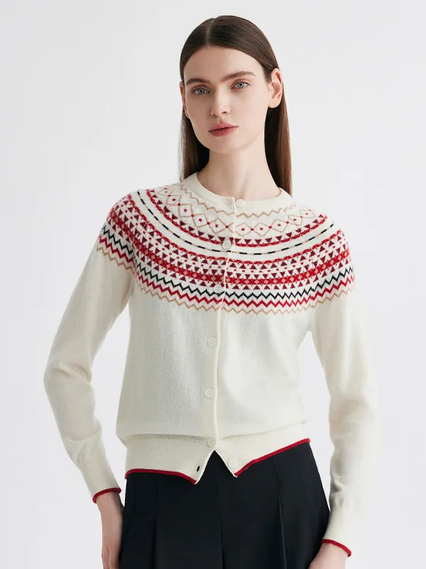 100% Cashmere Women's Fair Isle Button Front Cardigan sold by COMOBOCA