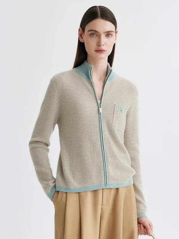 100% Cashmere Women's Textured Knit Zip Up Cardigan sold by COMOBOCA