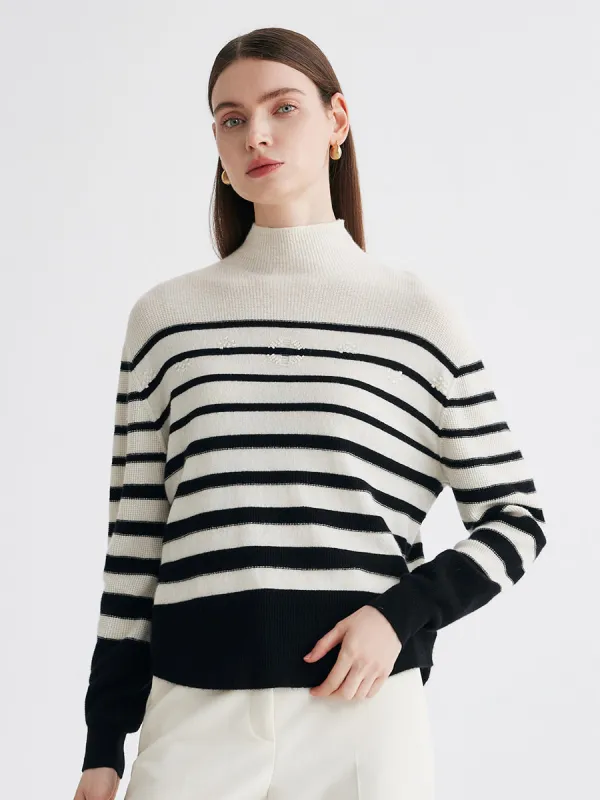 100% Cashmere Women's Striped Mock Neck Knit Sweater sold by COMOBOCA