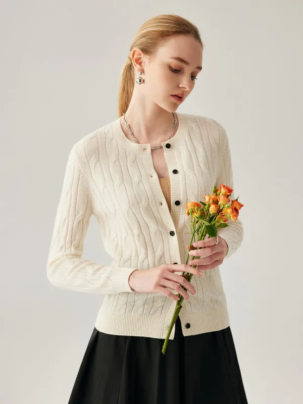 100% Cashmere Women's Cable Knit Button Front Cardigan sold by COMOBOCA