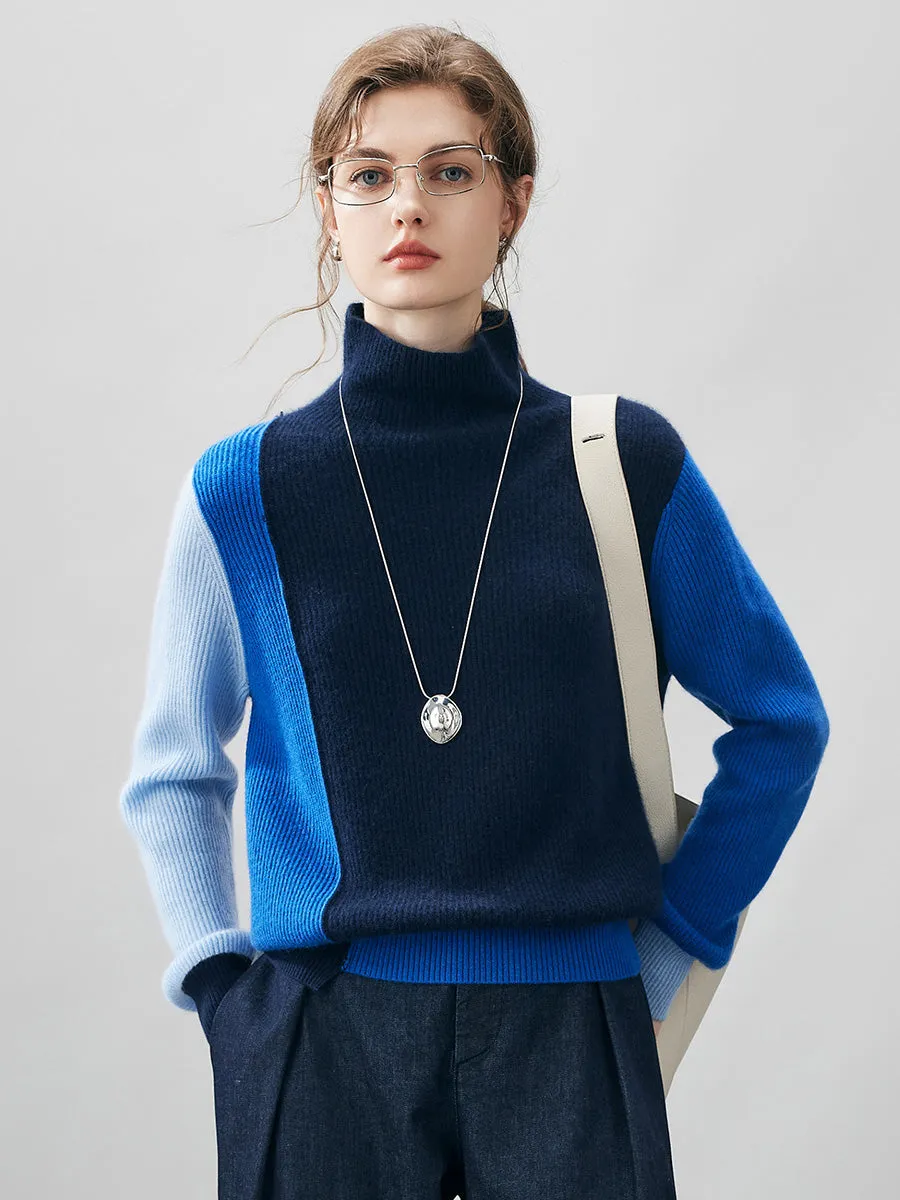 100% Cashmere Women's Color Block Turtleneck Sweater sold by CB Cashmere