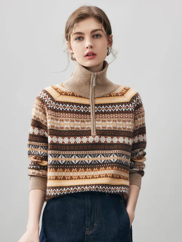 100% Cashmere Women's Fair Isle Half Zip Sweater sold by COMOBOCA