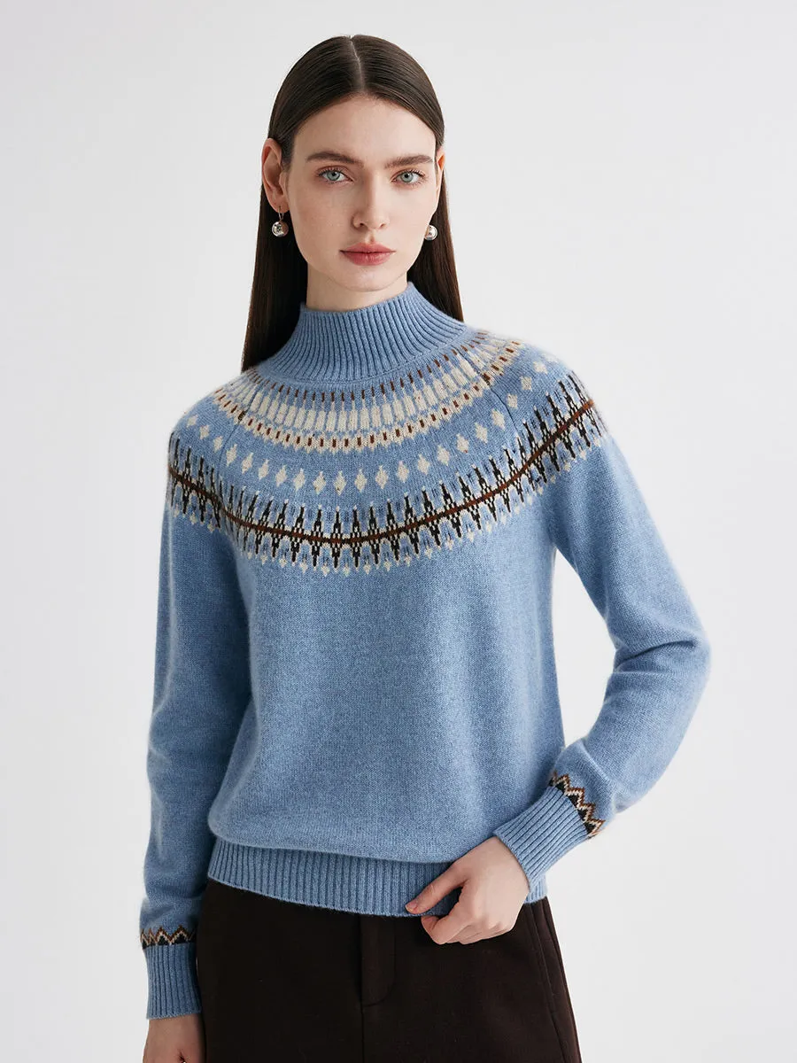 100% Cashmere Women's Fair Isle Mock Neck Sweater sold by COMOBOCA product image thumbnail 4