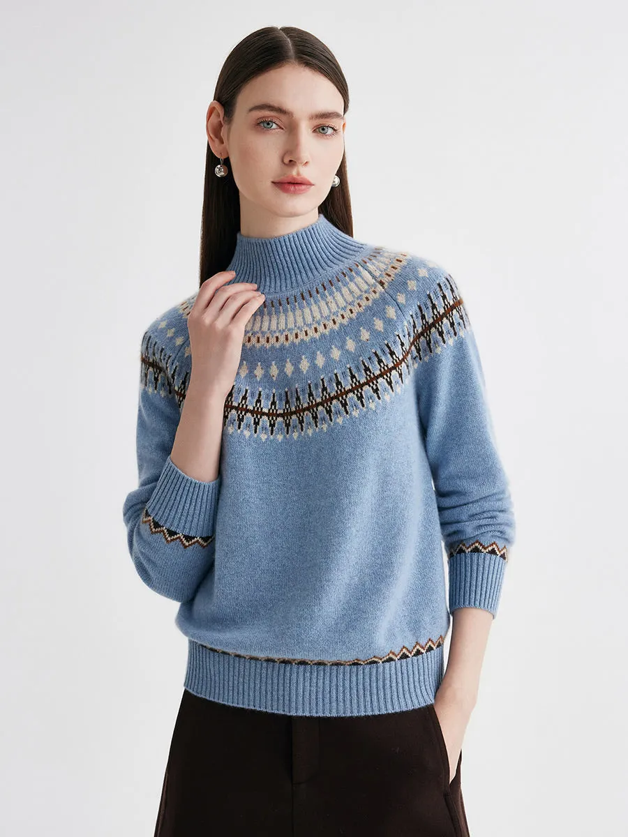 100% Cashmere Women's Fair Isle Mock Neck Sweater sold by COMOBOCA product image thumbnail 3