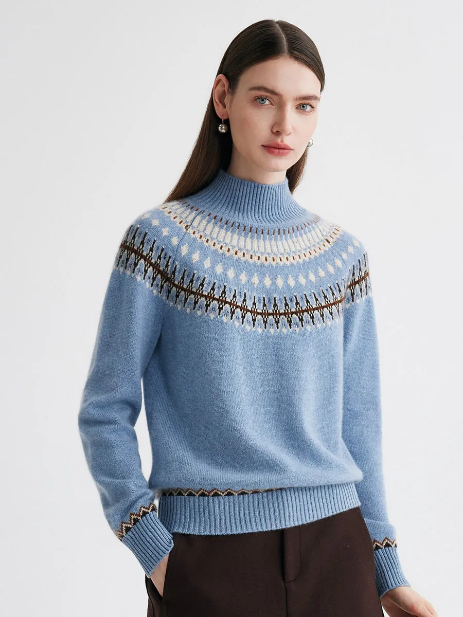 100% Cashmere Women's Fair Isle Mock Neck Sweater sold by COMOBOCA product image thumbnail 5