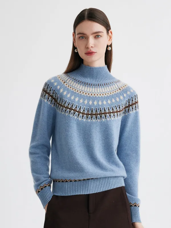 100% Cashmere Women's Fair Isle Mock Neck Sweater sold by CB Cashmere