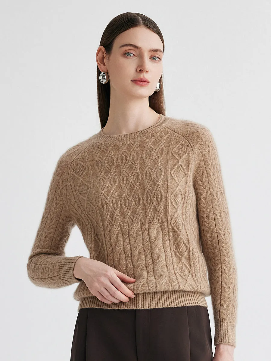 100% Cashmere Women's Cable Knit Round Neck Sweater sold by COMOBOCA product image thumbnail 4