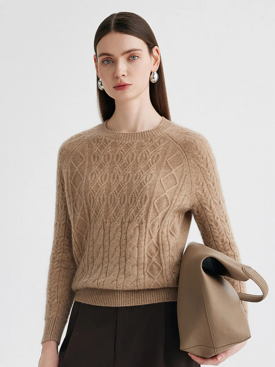 100% Cashmere Women's Cable Knit Round Neck Sweater sold by COMOBOCA