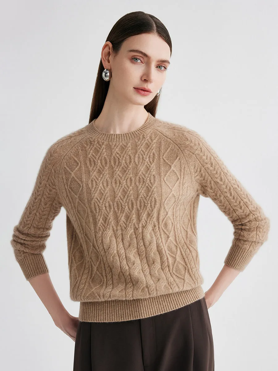 100% Cashmere Women's Cable Knit Round Neck Sweater sold by COMOBOCA product image thumbnail 3