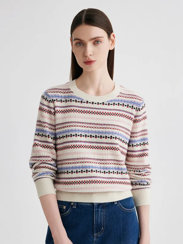 100% Cashmere Women's Fair Isle Round Neck Sweater sold by COMOBOCA