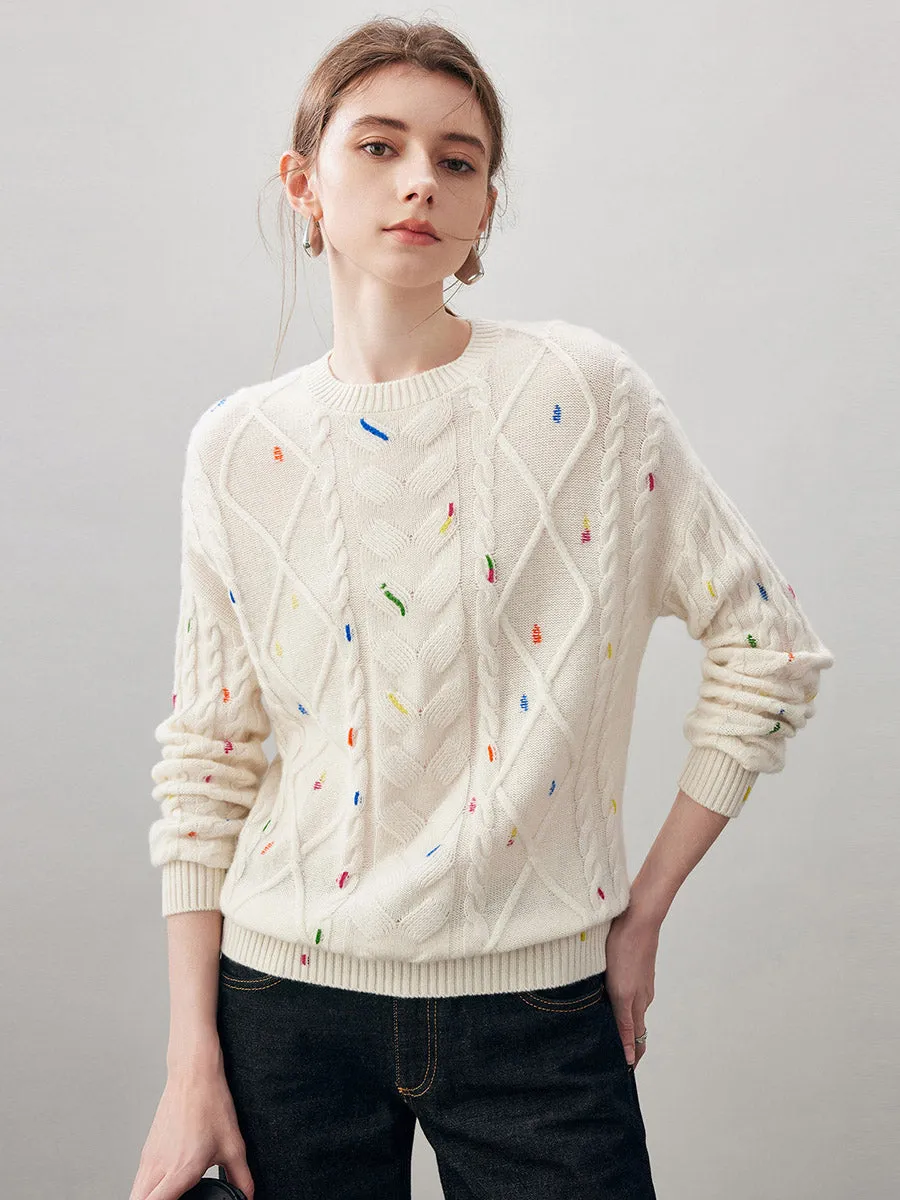 100% Cashmere Women's Cable Knit Colorful Accents Sweater sold by COMOBOCA product image thumbnail 4