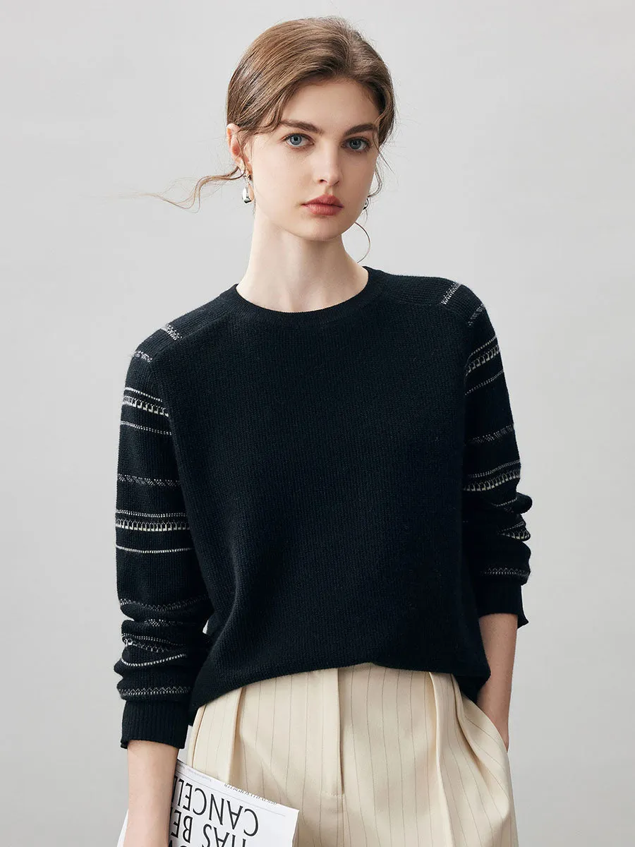 100% Cashmere Women's Striped Sleeve Round Neck Sweater sold by COMOBOCA