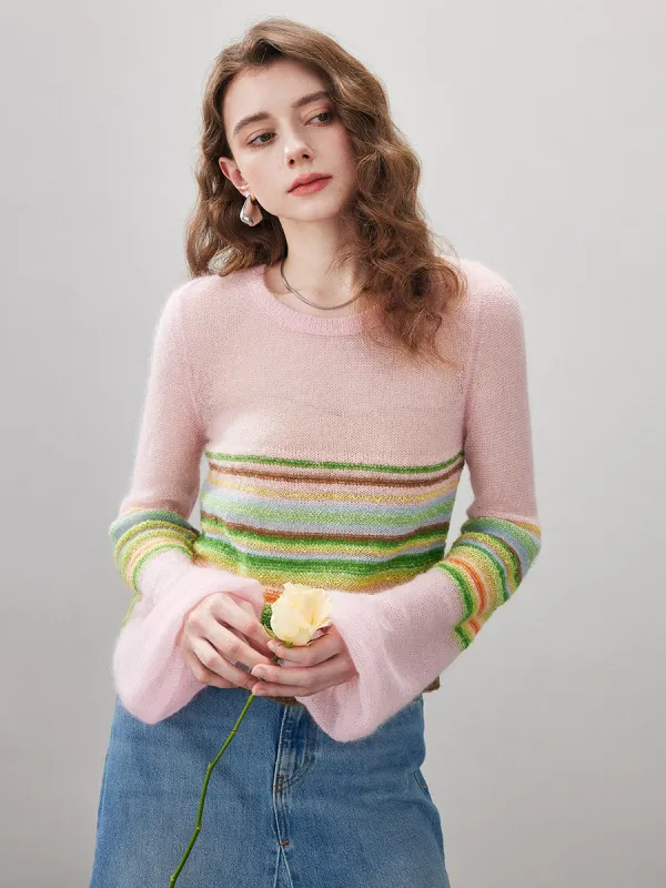 Women's Rainbow Striped Flared Sleeve Sweater sold by COMOBOCA