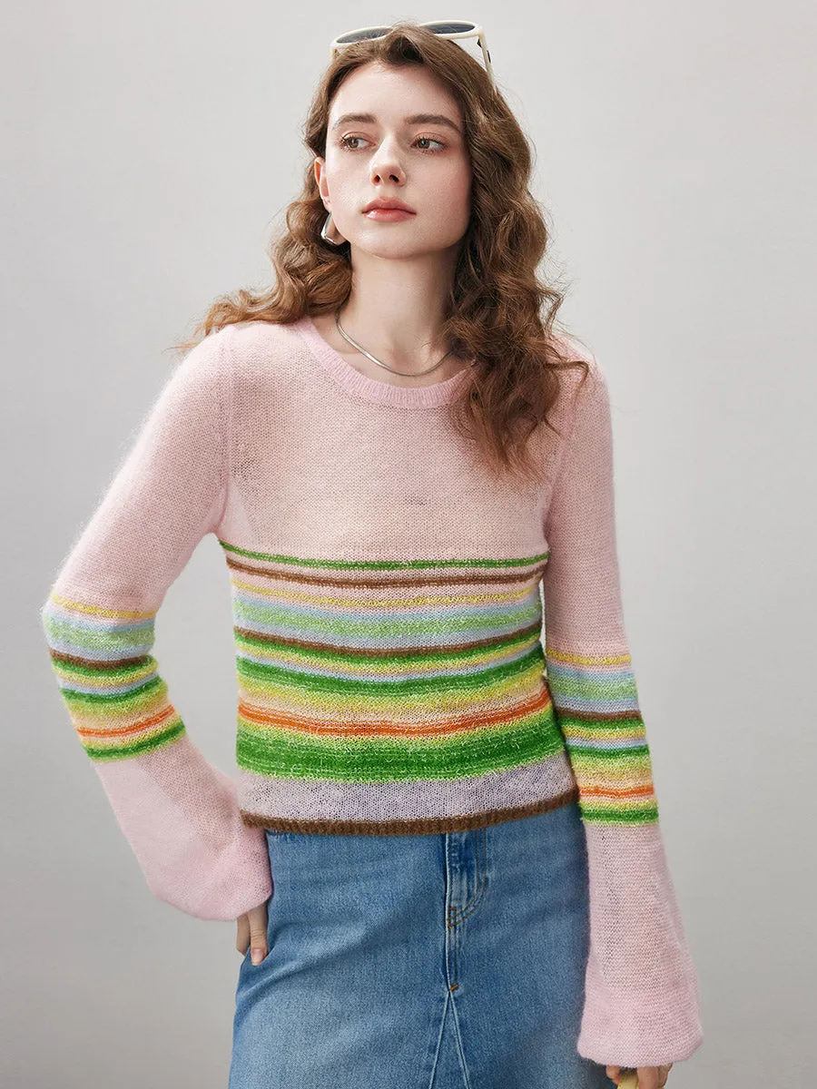 Women's Rainbow Striped Flared Sleeve Sweater sold by COMOBOCA product image thumbnail 4