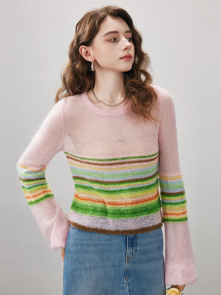 Women's Rainbow Striped Flared Sleeve Sweater sold by COMOBOCA product image thumbnail 5