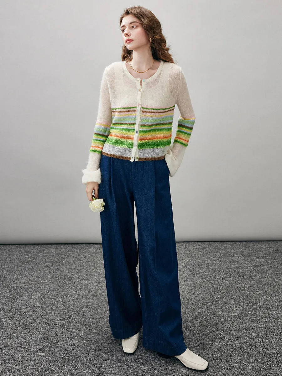 Women's Rainbow Striped Button Down Cardigan sold by COMOBOCA product image thumbnail 2