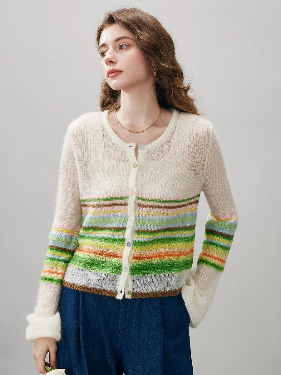 Women's Rainbow Striped Button Down Cardigan sold by COMOBOCA product image thumbnail 3