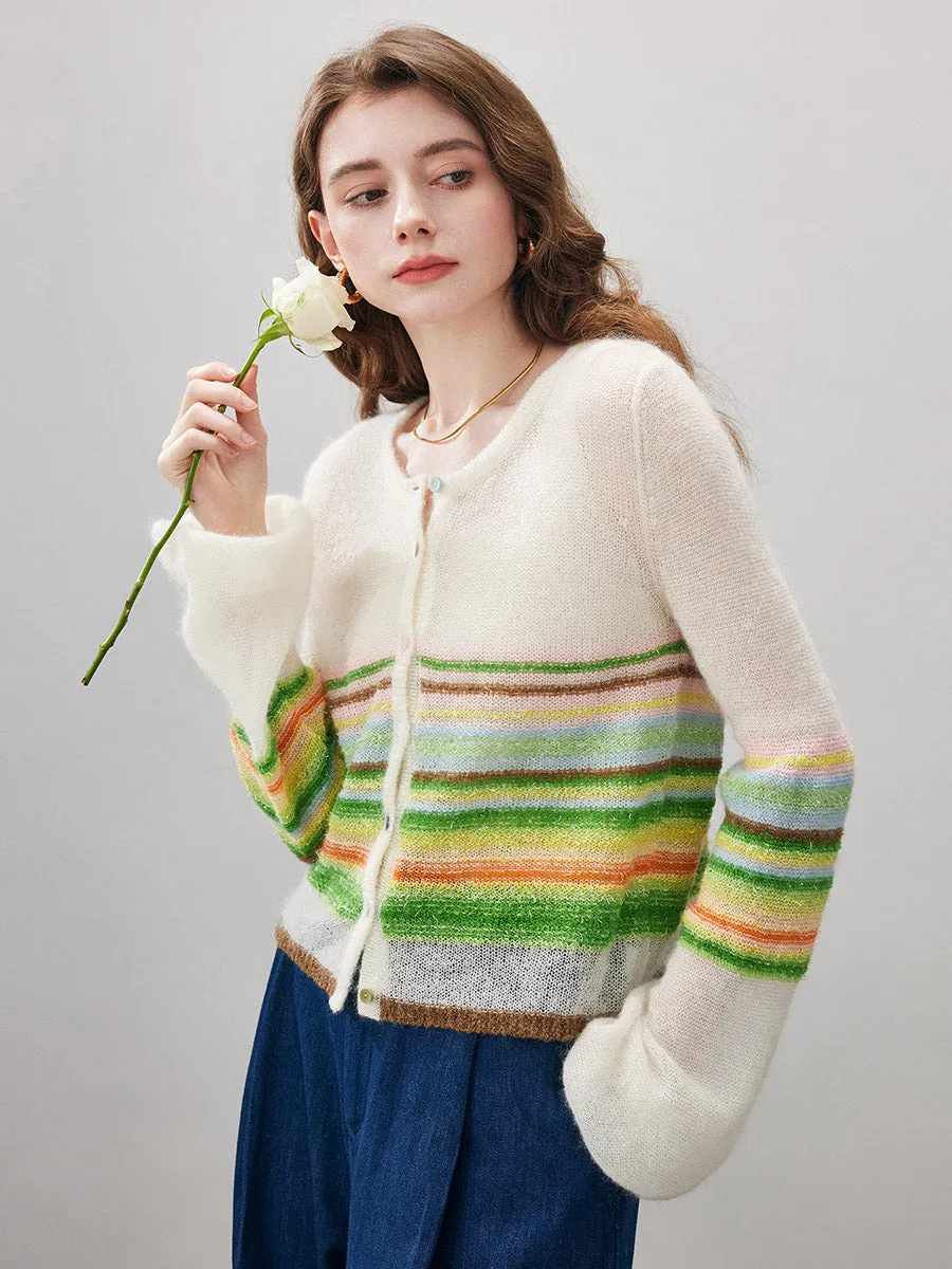 Women's Rainbow Striped Button Down Cardigan sold by COMOBOCA product image thumbnail 5