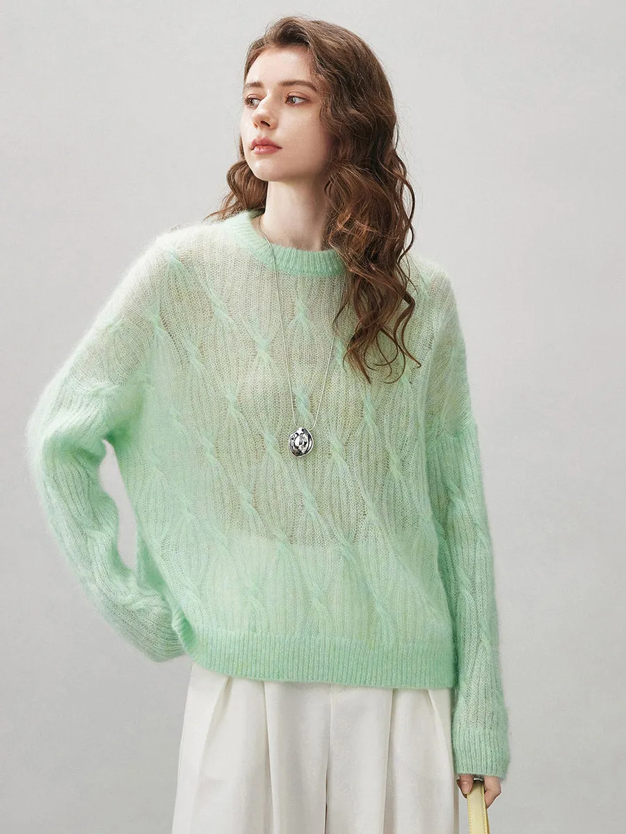 Women's Mohair Cable Knit Round Neck Sweater sold by COMOBOCA product image thumbnail 5