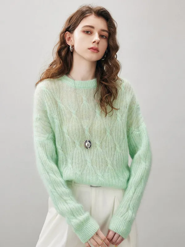 Women's Mohair Cable Knit Round Neck Sweater sold by CB Cashmere