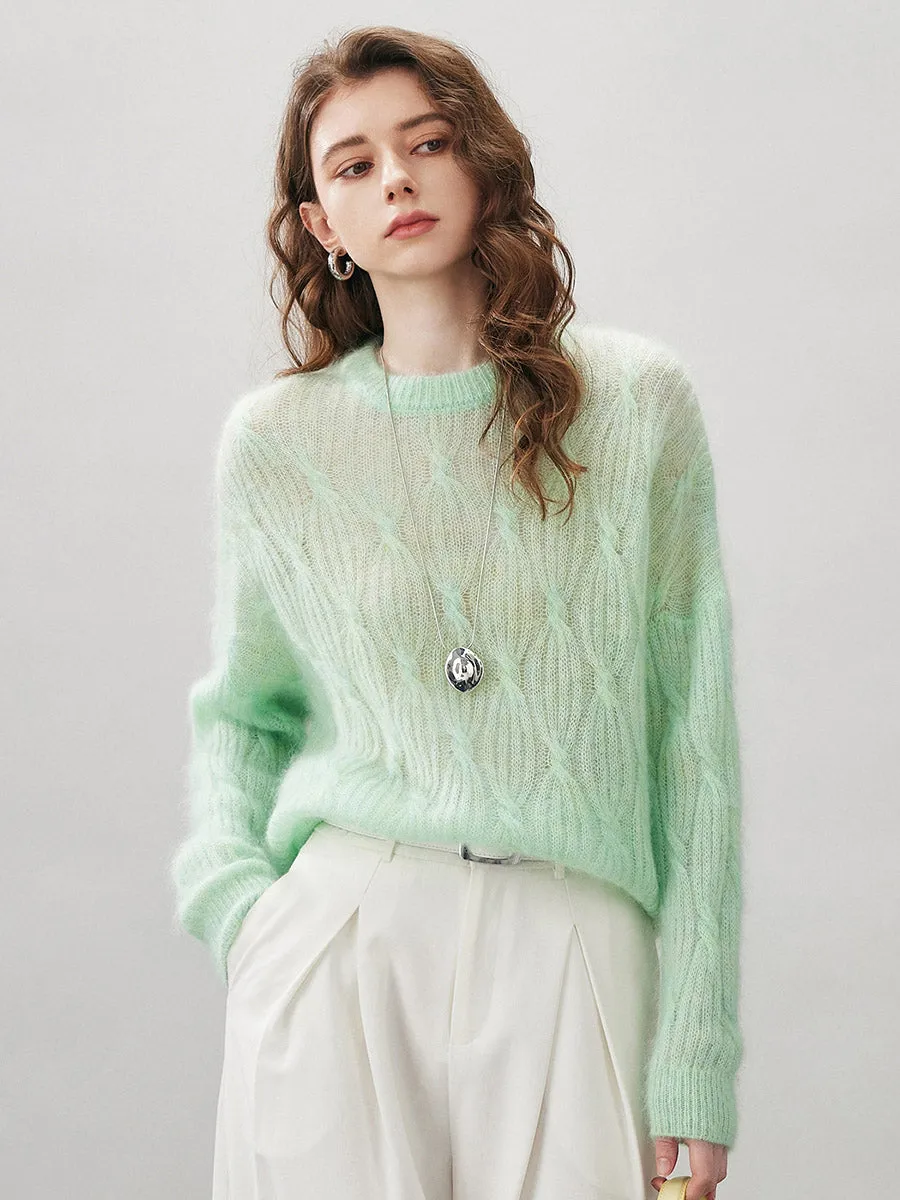 Women's Mohair Cable Knit Round Neck Sweater sold by COMOBOCA product image thumbnail 2
