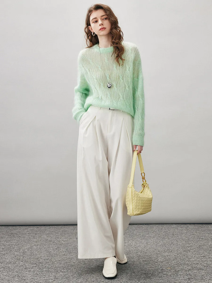 Women's Mohair Cable Knit Round Neck Sweater sold by COMOBOCA product image thumbnail 3