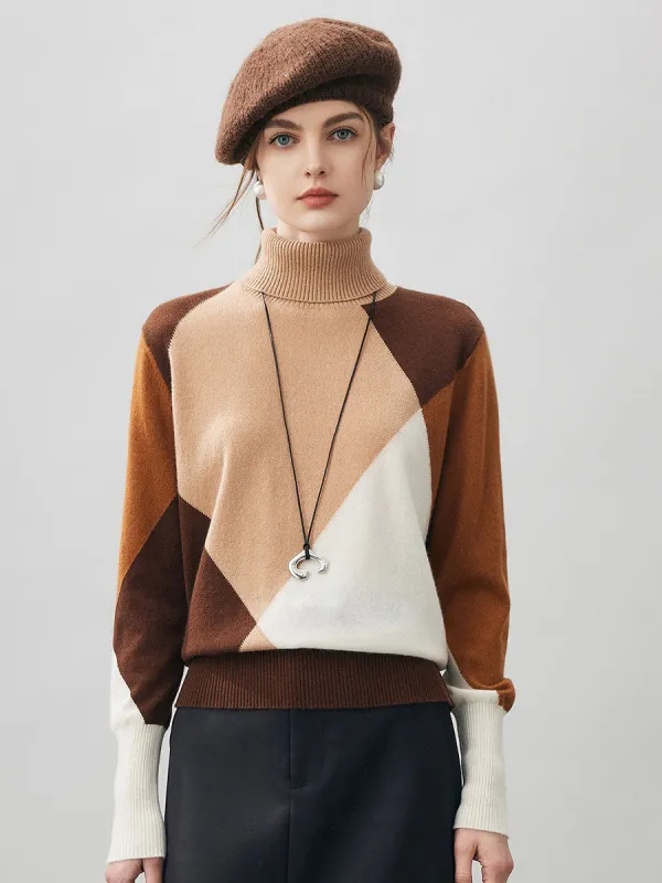 100% Cashmere Women's Color Block Turtleneck Sweater sold by CB Cashmere