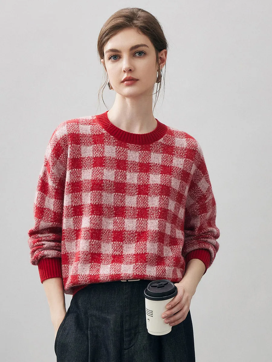 100% Cashmere Women's Checkered Round Neck Sweater sold by COMOBOCA