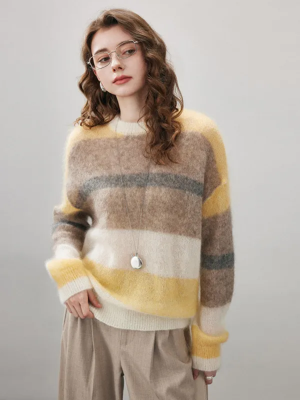 Women's Mohair Striped Round Neck Sweater sold by COMOBOCA