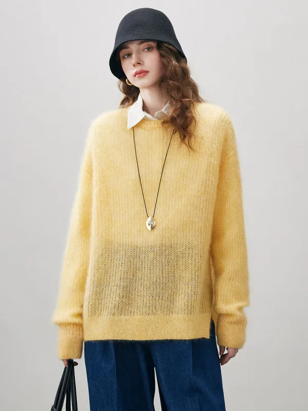 Women's Mohair Sheer Knit Round Neck Sweater sold by COMOBOCA