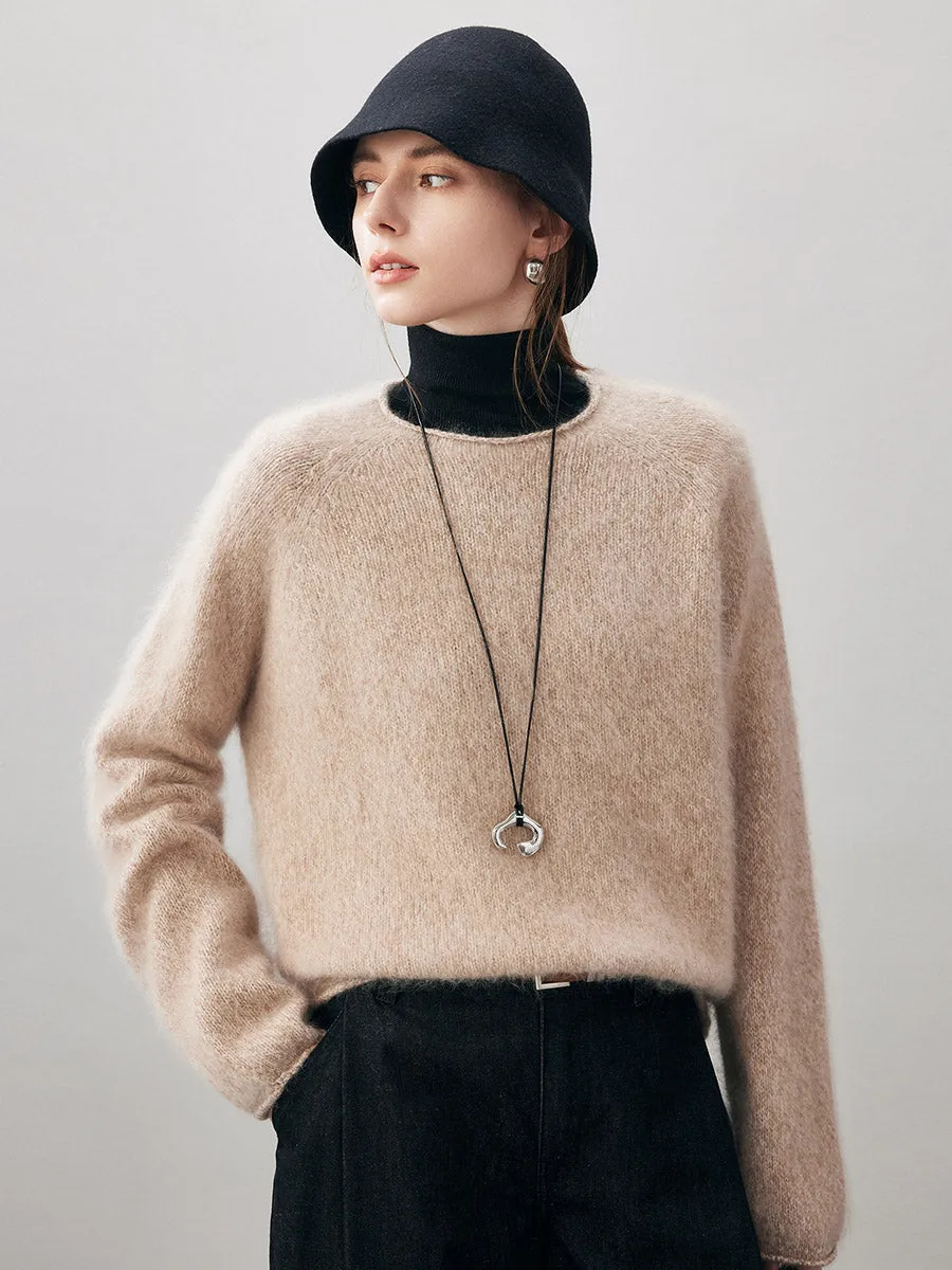 100% Wool Women's Fuzzy Round Neck Sweater sold by COMOBOCA product image thumbnail 4