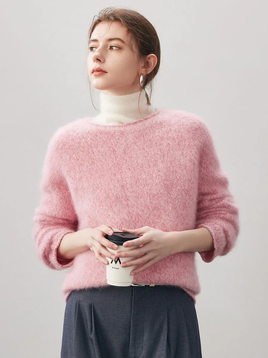 100% Wool Women's Fuzzy Round Neck Sweater sold by COMOBOCA product image thumbnail 3