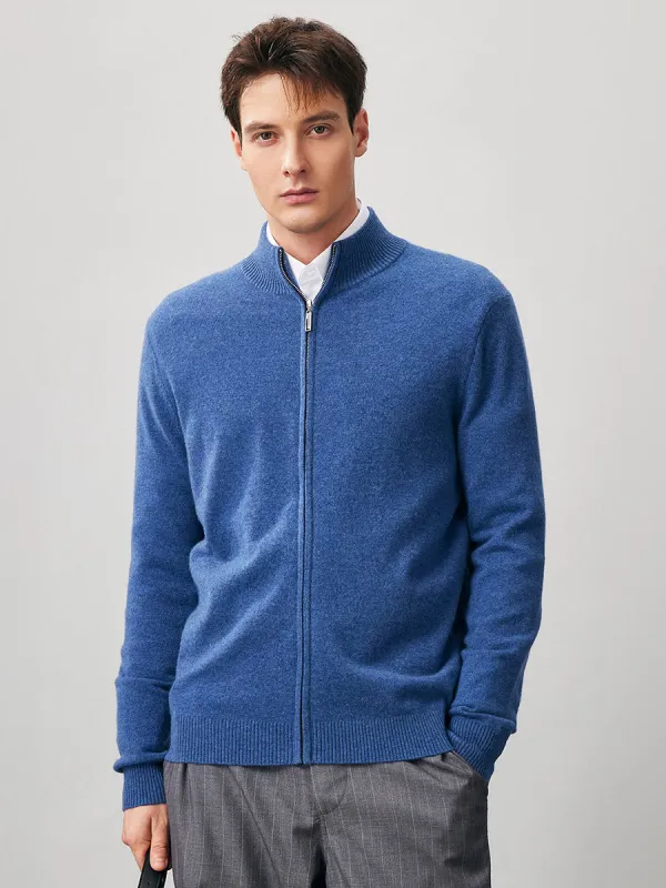 100% Cashmere Men's Full Zip Mock Neck Knit Cardigan sold by CB Cashmere