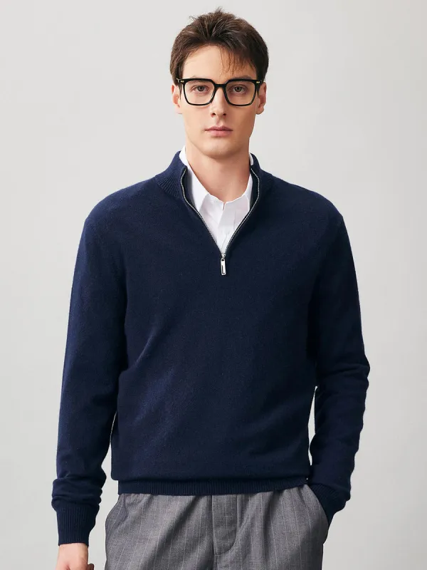 100% Cashmere Men's Half Zip Mock Neck Sweater sold by CB Cashmere
