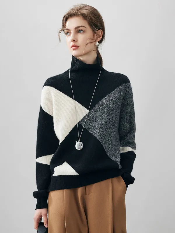 100% Cashmere Women's Geometric Turtleneck Sweater sold by CB Cashmere