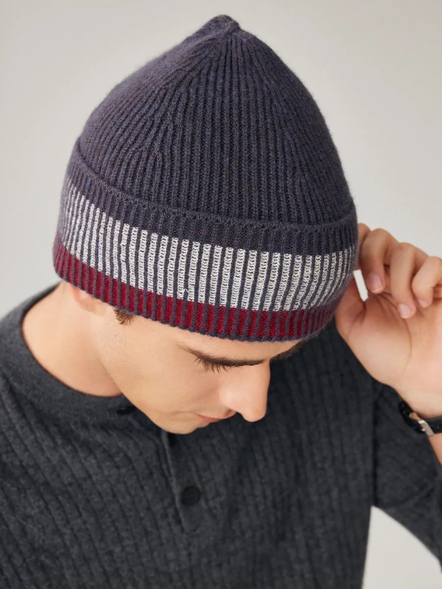100% Wool Men's Striped Ribbed Knit Beanie sold by COMOBOCA product image thumbnail 5